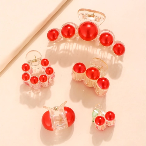 Eleganter Koreanischer Roter Künstlicher Perlen Haarkralle Clip Für Damen Transparente Acryl Kirschform Haarnadel Party Haarschmuck