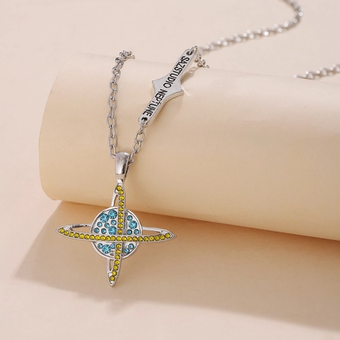 Collana Planet Hip Hop di Moda in Lega con Strass Orb Forma di Saturno Ciondolo Catena Gioielli per Uomo Donna Accessori Streetwear