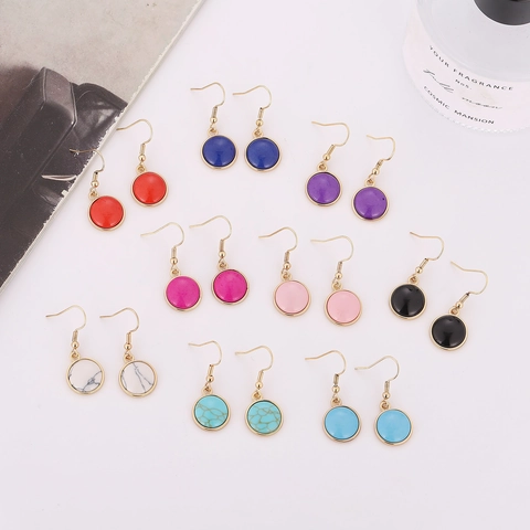 Pendientes Colgantes Redondos de Aleación Vintage con Patrón de Mármol para Mujer Elegantes Pendientes de Gancho Francés de Piedra Geométrica