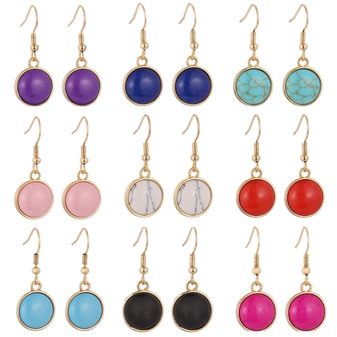 Pendientes Colgantes Redondos de Aleación Vintage con Patrón de Mármol para Mujer Elegantes Pendientes de Gancho Francés de Piedra Geométrica