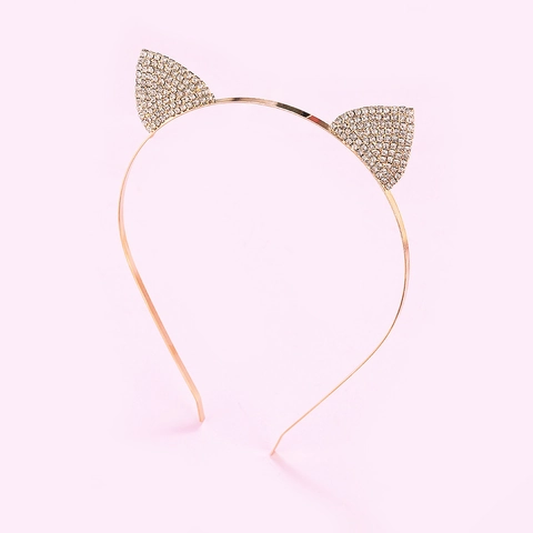 Cute Cat Ear Rhinestone Headband Zinc Alloy Thin Hair Hoop Fashion Hair Accessories For Girls Women Party Daily Wear