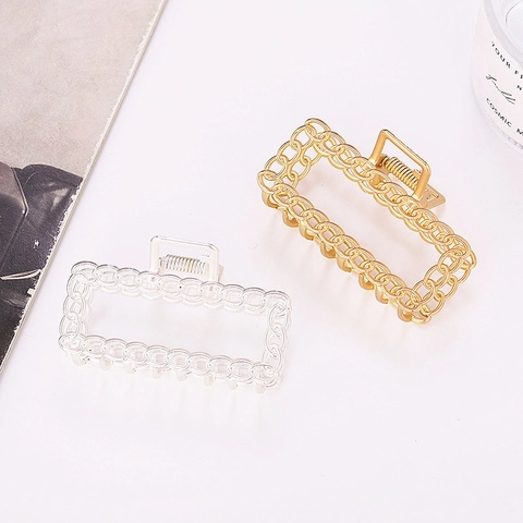 Minimalist Matte Metal Rectangular Chain Design Hair Claw Clip Hollow Square Alloy Shark Clip For Women Elegant Hair Accessories