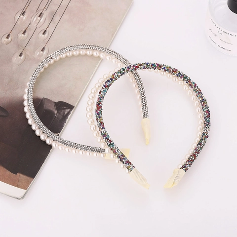 Cerchietto Retrò a Doppio Strato con Perle Artificiali e Strass per Donna Elegante Cerchietto a Onda Accessori per Capelli Moda