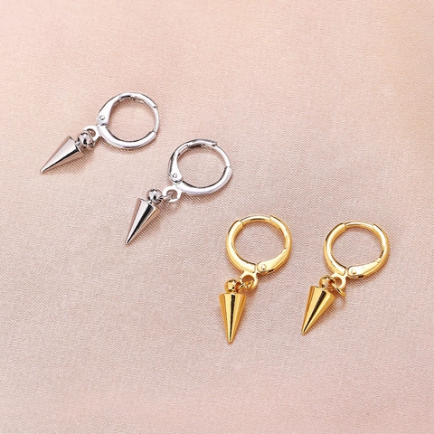 Minimalist Alloy Spike Hoop Earrings For Men Women Punk Geometric Cone Pendant Earrings Unisex Fashion Jewelry Gift