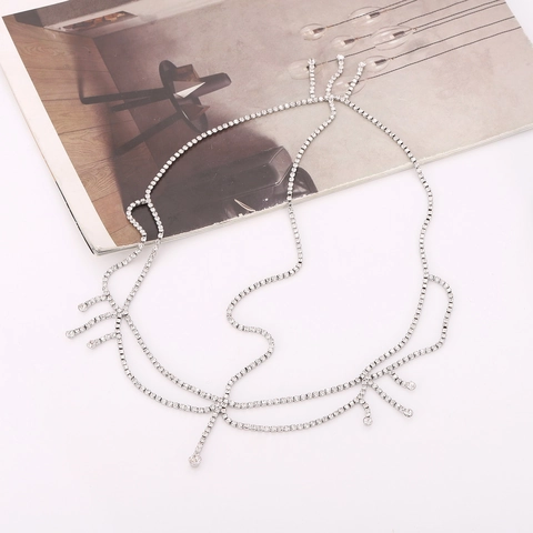 Bohemian Alloy Rhinestone Multi Layer Head Chain For Women Vintage Tassel Forehead Hair Jewelry For Wedding Party Accessories