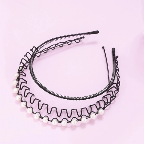 Serre-tête Ondulé en Métal pour Femmes Hommes Noir Bandeau à Spirale Avec Perle Artificielle Antidérapant Accessoires de Cheveux