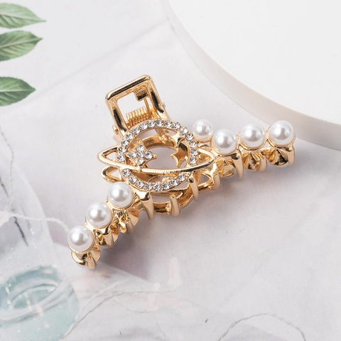 Pinze per Capelli in Lega di Metallo in Stile Francese per Donna Eleganti Forme di Luna e Fiocco con Perle Artificiali e Strass