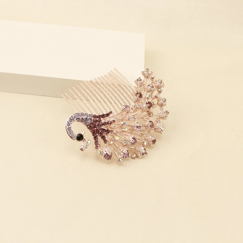 Vintage Pfau Strass Legierung Haarkamm Elegant Braut Haarschmuck Roségold Haarspange Für Hochzeit Damen Schmuck