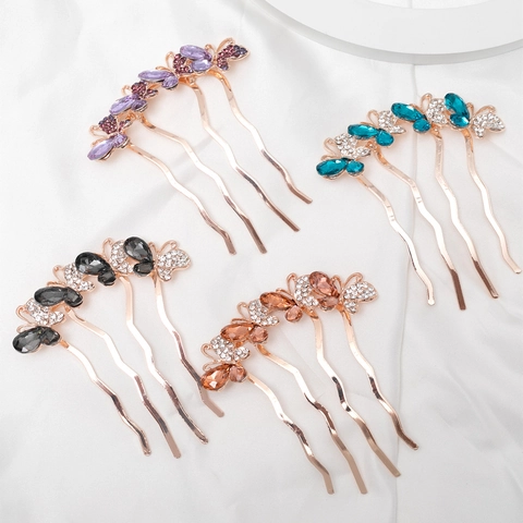 Elegante Pettine per Capelli con Farfalla in Strass Lega di Cristallo Floreale Accessori per Matrimonio Festa Donna