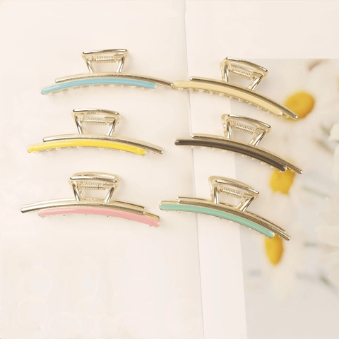 Minimalist Alloy Hair Claw Clips Korean Style Metal Shark Clips With Enamel Drip Oil Decoration Elegant Hair Accessories For Women Daily Use