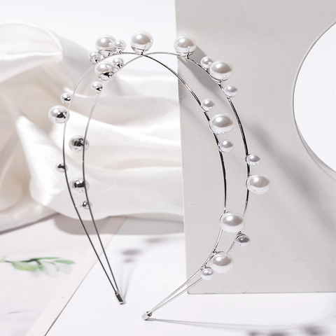 Elegant Double Layer Artificial Pearl Headband Minimalist Alloy Metal Hair Hoop Forest Style Hair Accessories For Women Wedding Party Jewelry