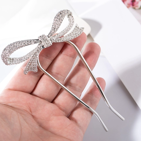 Strass Schleife U-Förmige Haargabel Legierung Metallisch Haarstyling Tool Für Damen Elegant Hochzeit Party Haarnadel Kopfschmuck