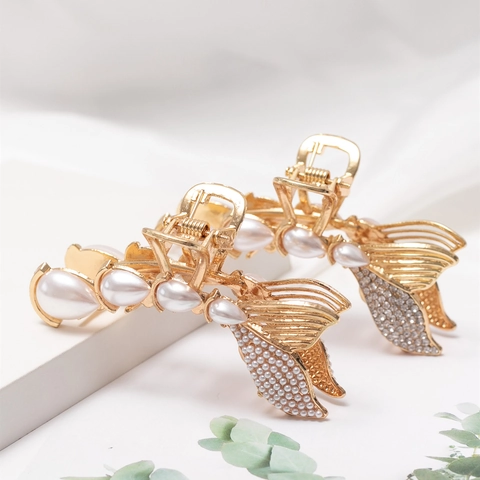 Elegante Molletta per Capelli a Coda di Sirena in Lega di Metallo Con Künstliche Perle Sintetiche e Strass Accessorio Decorativo da Donna