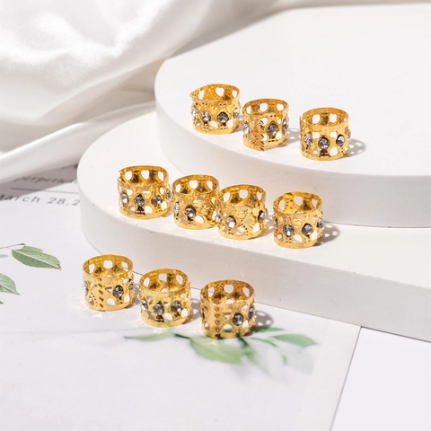 Anillos para el Cabello Dreadlock de Metal Dorado con Corazón Calado y Diamantes de Imitación para Mujer Accesorios de Joyería con Trenza Clips de Cristal