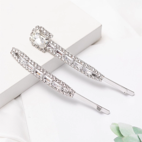 Mode Legierung Strass Haarspange Elegante Baguette Kristall Seiten Clip Haarnadel Für Frauen Mädchen Täglich Zubehör Silber