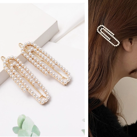 French Vintage Artificial Pearl Hair Clips Golden Metal Paperclip Shape Side Clip Bangs Hairpin Elegant Accessories Headwear For Women Girls