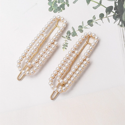 French Vintage Artificial Pearl Hair Clips Golden Metal Paperclip Shape Side Clip Bangs Hairpin Elegant Accessories Headwear For Women Girls