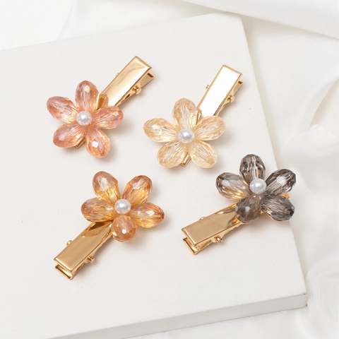 Pince à Cheveux en Métal Style Coréen pour Femmes Élégant Strass Perle Artificielle Pince à Bec de Canard Coiffure Navette