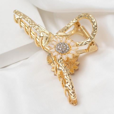 Molla per Capelli in Lega a Forma di Girasole Stile Coreano Oro Metallo Pinza con Strass Elegante Fermaglio per Capelli Grande Donna