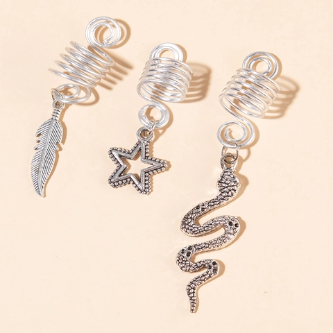 Vintage Legierung Dreadlock Ringe Spirale Haar Flechten Schmuck Zubehör Schlange Blatt Stern Anhänger Zopf Dekor Für Damen