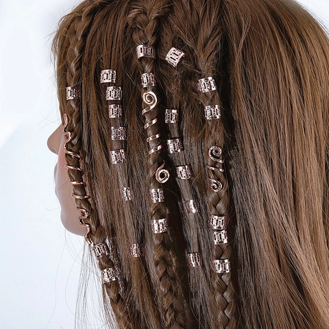Viking Celtic Knot Metal Hair Rings For Braids Retro Ethnic Spiral Snake Alloy Dreadlock Accessories Bohemian Hair Jewelry
