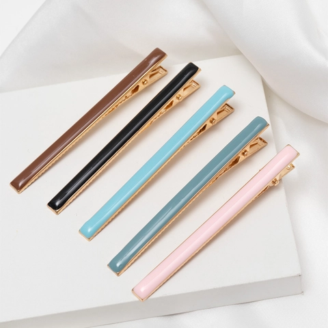 Fashion Enamel Alloy Hair Clips Macaron Colors Duckbill Clips Linear Barrettes For Women Daily Office Hair Decoration
