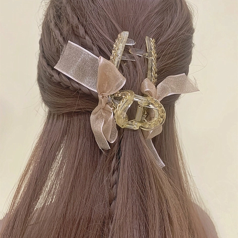 Eleganter Schleife Haarklammer Mit Strass Großer Transparenter Acryl Haargreifer Band Haar Accessoires Für Damen