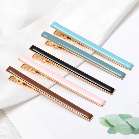 Fashion Enamel Alloy Hair Clips Macaron Colors Duckbill Clips Linear Barrettes For Women Daily Office Hair Decoration