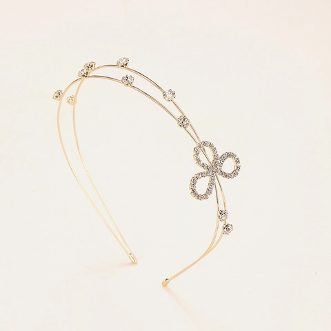 Korean Style Double Layer Gold Alloy Rhinestone Headband Elegant Flower Bow Hair Band Headhoop Accessories For Women