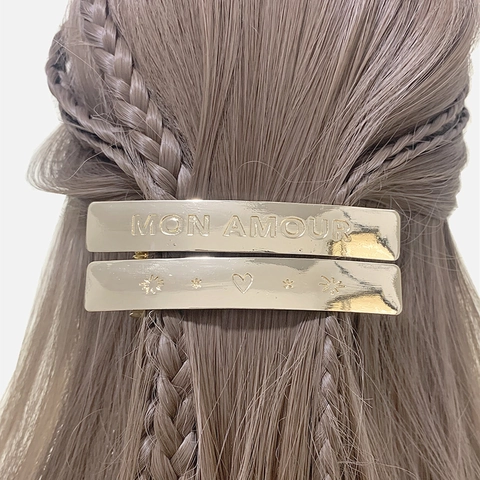 Koreanischer Stil Gold Legierung Haarspange Buchstaben Mon Amour Herz Stern Muster Rechteck Barrette Damen Haarschmuck