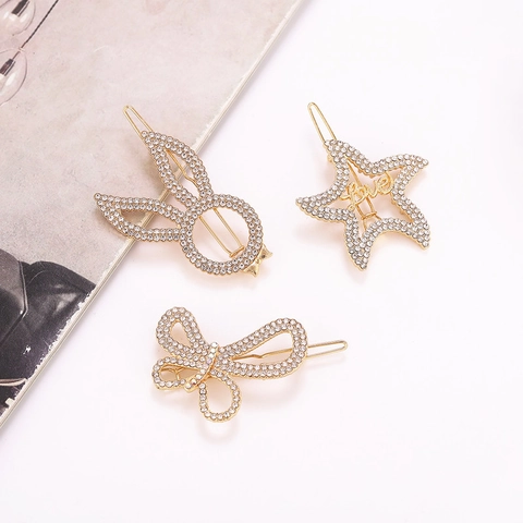 Pinces à Cheveux en Alliage de Strass Style Coréen Papillon Étoile Oreilles de Lapin Pinces Latérales Bijoux de Cheveux Femme