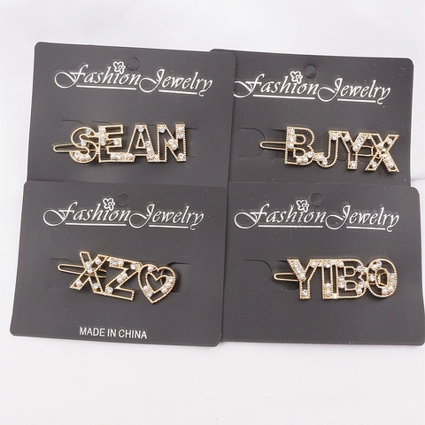 Luxury Alloy Artificial Pearl Rhinestone Alphabet Hair Clip Elegant Letter Shaped Side Hairpin Fashion Headwear For Women