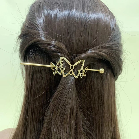 Butterfly Hollow Metal Hair Stick Korean Style Elegant Hairpin Gold Silver Chignon Accessory For Women Daily Party Hair Jewelry