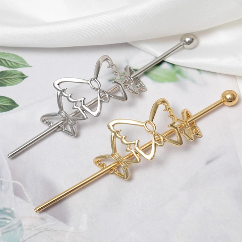 Butterfly Hollow Metal Hair Stick Korean Style Elegant Hairpin Gold Silver Chignon Accessory For Women Daily Party Hair Jewelry