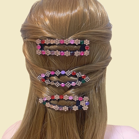 Kleurrijke Strass Haarclips Legering Vintage Geometrie Snap Clips Voor Vrouwen Haaraccessoires Dagelijks Forens Hoofddeksel