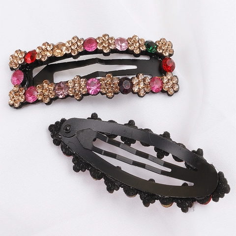 Kleurrijke Strass Haarclips Legering Vintage Geometrie Snap Clips Voor Vrouwen Haaraccessoires Dagelijks Forens Hoofddeksel