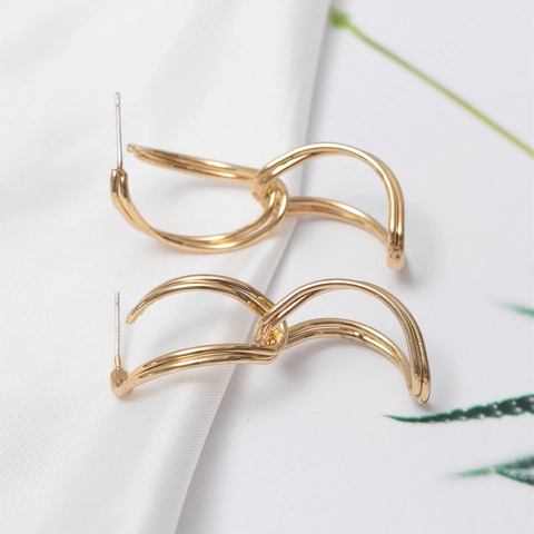Moderne Geometrische Goldene Doppelkreis Ohrstecker Mit 925 Sterlingsilber Stift Für Damen Mode Schmuck