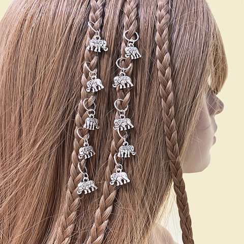 Vintage Antiksilber Elefant Haarringe Für Dreadlocks Damen Hip Hop Legierung Tier Haarklammern Punk Stil Haarschmuck
