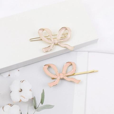 Vintage Alloy Bowknot Hair Clip With Elegant Enamel Dripping Oil Finish Fashion Side Hairpin For Women Daily Headwear Accessory