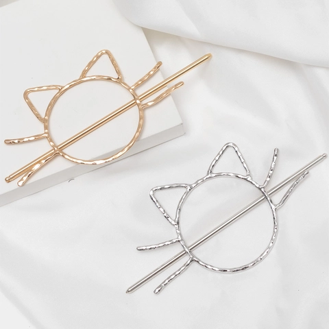 Set di Bastoncini per Capelli in Lega a Forma di Gatto Minimalista Con Forcina in Metallo con Texture Martellata per Donna Accessori Capelli