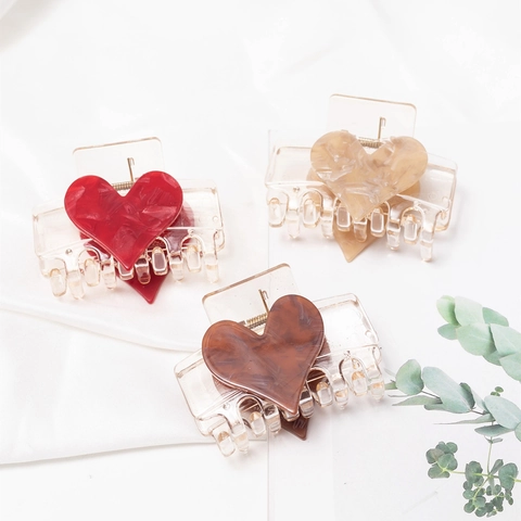 Molletta per Capelli a Pinza in Acrilico Trasparente a Forma di Cuore Stile Coreano Motivo Marmoreo Donna Gioielli