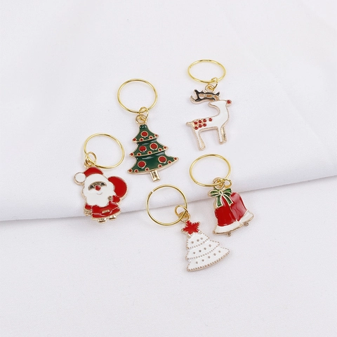 Alloy Enamel Christmas Dreadlock Hair Ring Pendants Santa Claus Tree Reindeer Bell Hair Accessories DIY Braids Jewelry For Women