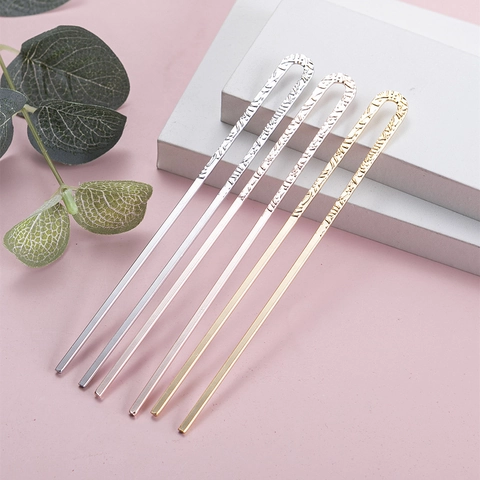 Forcine per Capelli a Forma di U in Acciaio Inossidabile Con Motivo Floreale Inciso Vintage Bastoncini per Capelli Donna