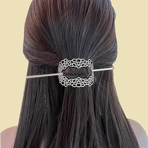 Vintage Roestvrij Stalen Ovale Holle Haarschuif Minimalistische Metalen Haarstok Bun Maker Voor Vrouwen