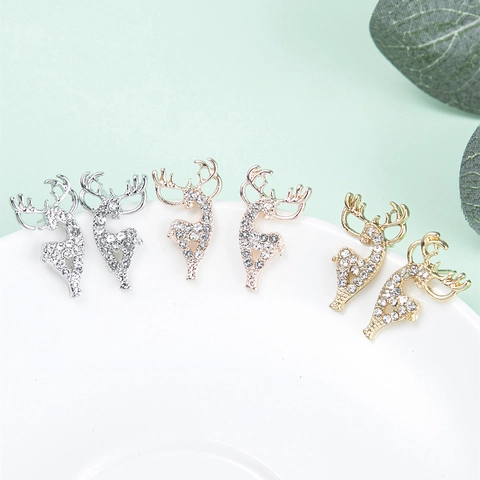 Alloy Pave Rhinestone Deer Stud Earrings With Stainless Steel Post Tiny Reindeer Animal Ear Studs For Women Valentine Jewelry Gift