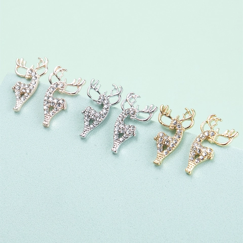 Alloy Pave Rhinestone Deer Stud Earrings With Stainless Steel Post Tiny Reindeer Animal Ear Studs For Women Valentine Jewelry Gift