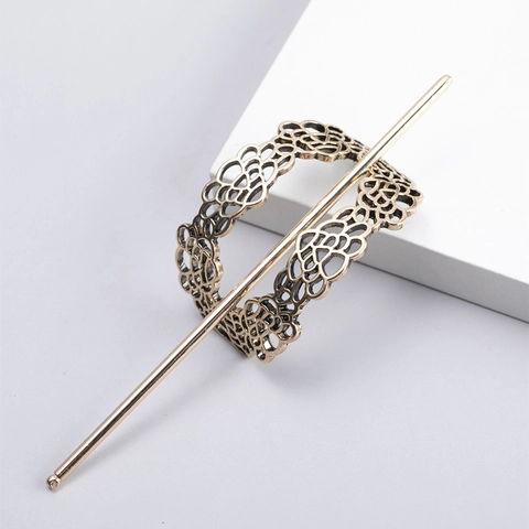 Vintage Roestvrij Stalen Ovale Holle Haarschuif Minimalistische Metalen Haarstok Bun Maker Voor Vrouwen