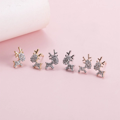Orecchini a Bottone in Lega con Strass a Forma di Cervo e Perno in Argento Sterling 925 per Donna Regalo Natale San Valentino