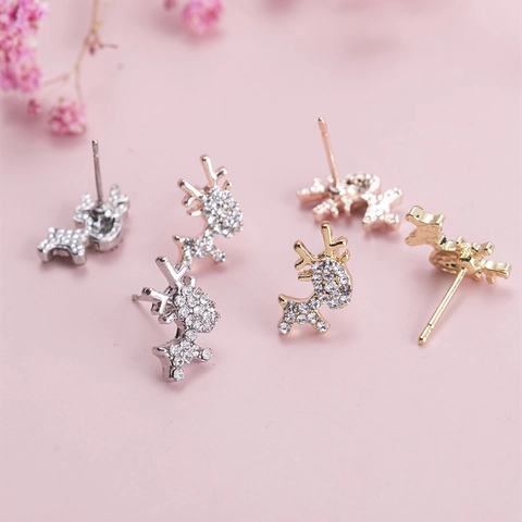 Orecchini a Bottone in Lega con Strass a Forma di Cervo e Perno in Argento Sterling 925 per Donna Regalo Natale San Valentino