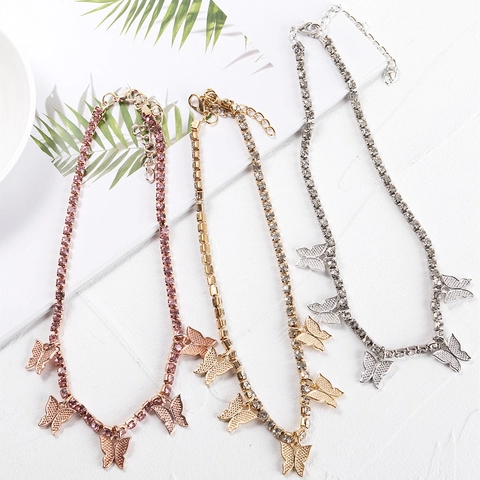 Mode Legierung Strass Schmetterling Fußkettchen Für Damen Elegant Krallenkette Quaste Armband Strand Schmuck Fuß Zubehör